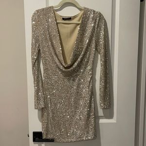 Sequence dress, purchased at a boutique store, pale gold.